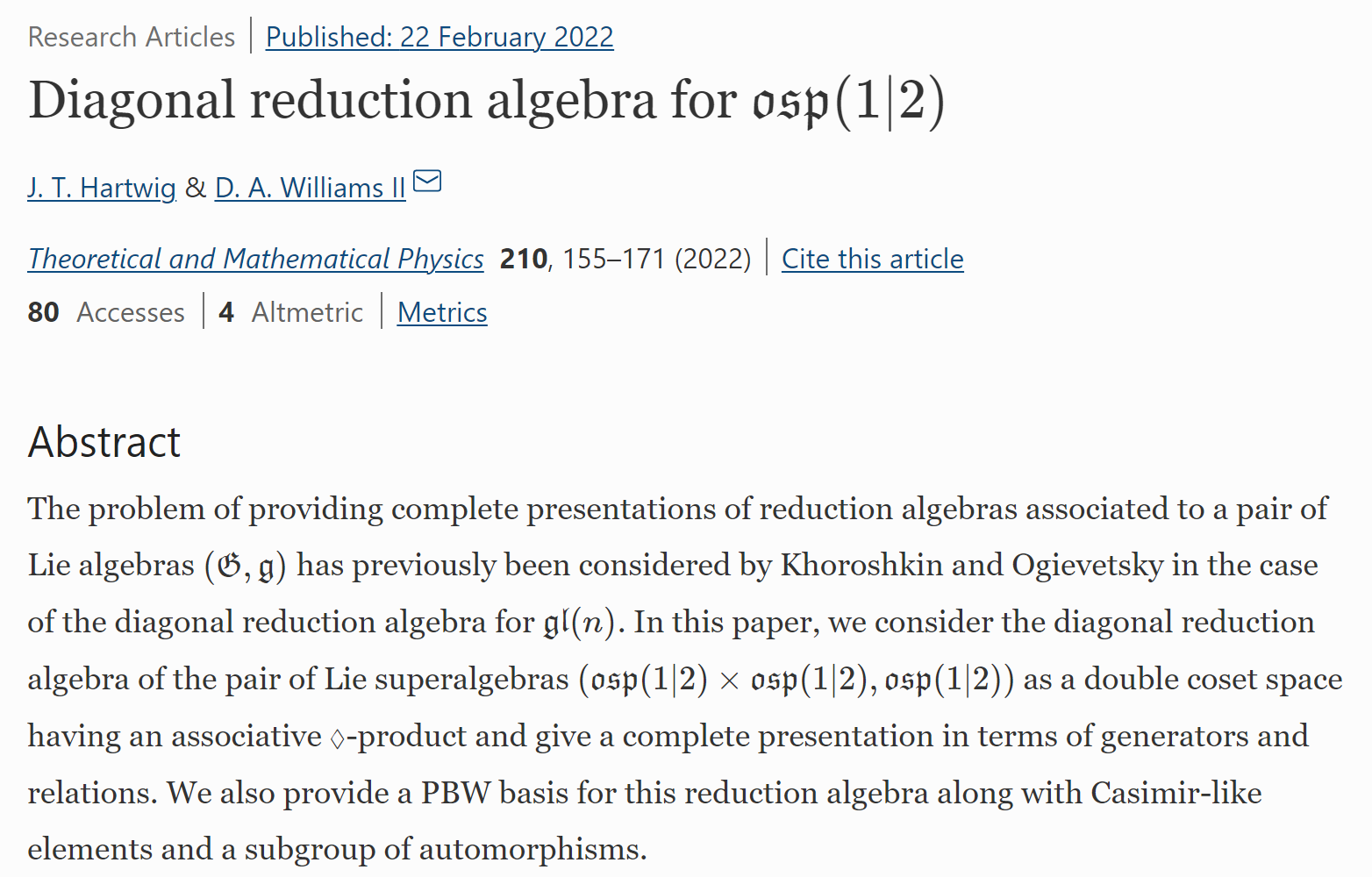 Publication 2022#1b (#1): Diagonal reduction algebra for osp(1|2)