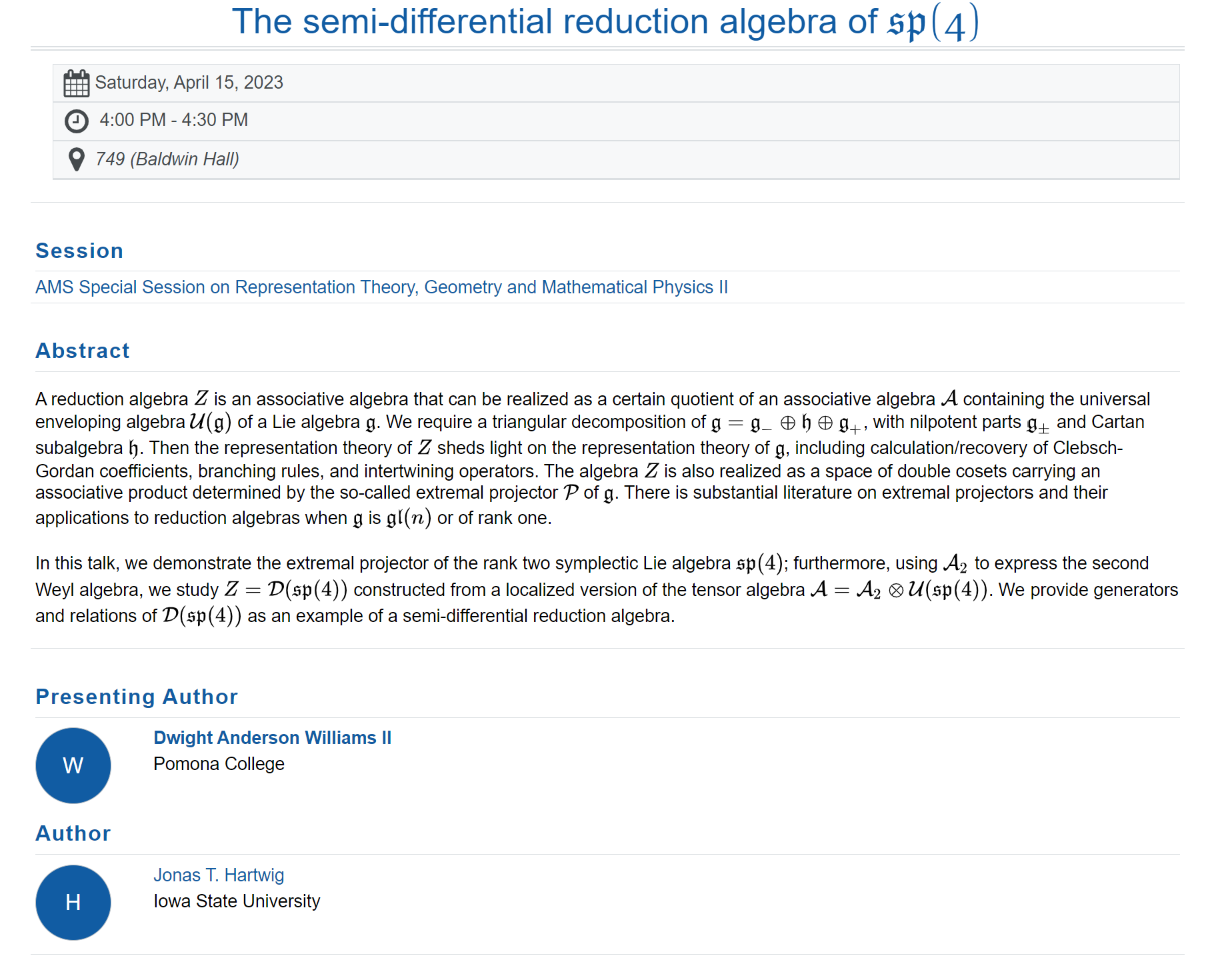 Talk: The semi-differential reduction algebra of sp(4)