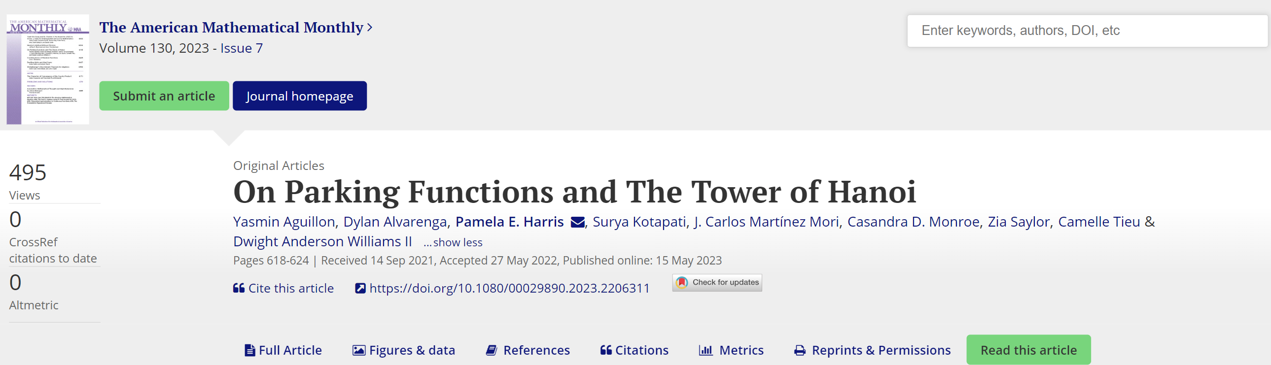 Publication 2023#2 (#3): On parking functions and the Tower of Hanoi